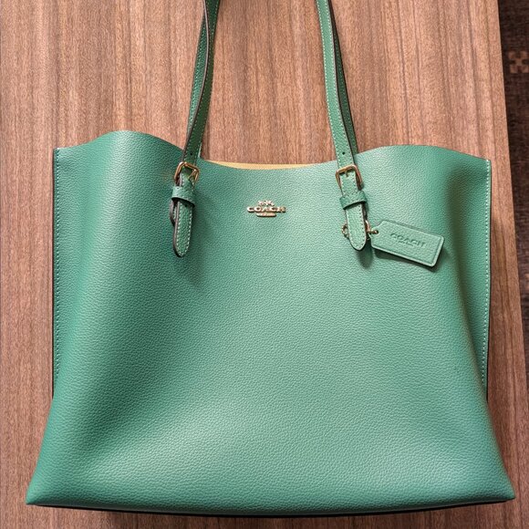 Two Tone Green Leather Coach Outlet Tote - Picture 1 of 16